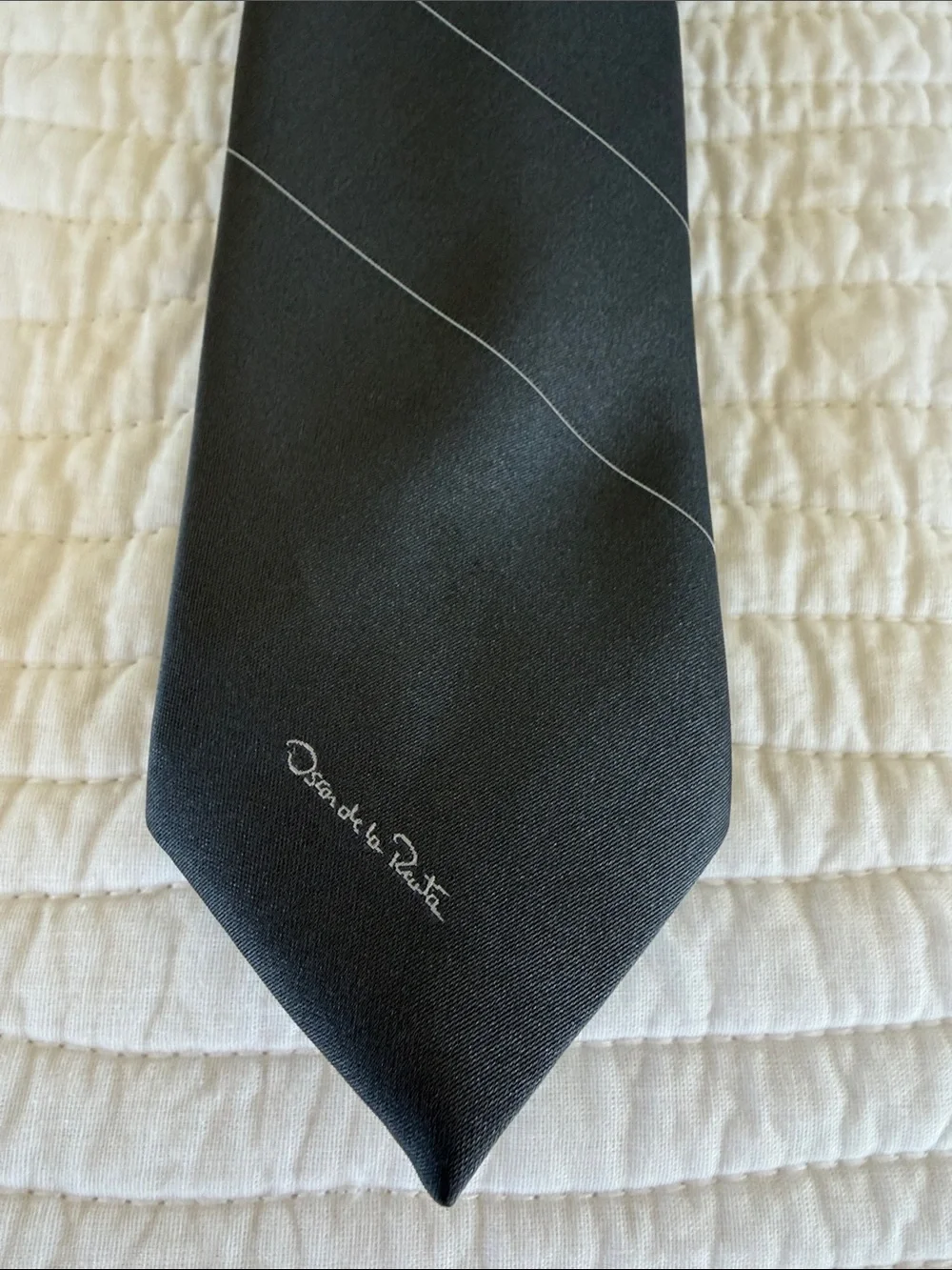 Oscar de la Renta gray Tie with Subtle Silver Pinstripes